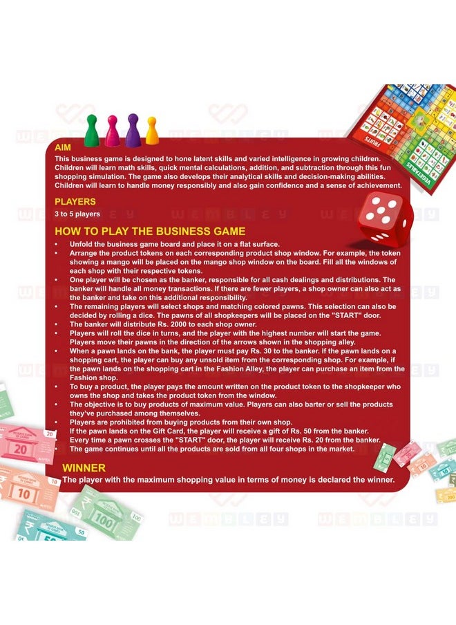 Wembley Business Board Game Set for Kids Adults with Business Money for 2 to 4 Players | Help to Boost Decision Making Strategic Thinking | Indoor Game | Develop Numerical & Logical Skills