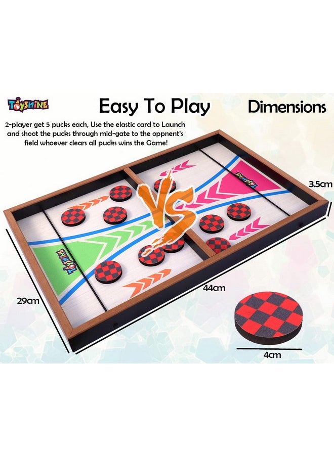 Toyshine Fast Sling Puck Game Board String Hockey Toy|Party Game For Adult Parent Kids Children Family-Pine Wood M3|Pack of 1