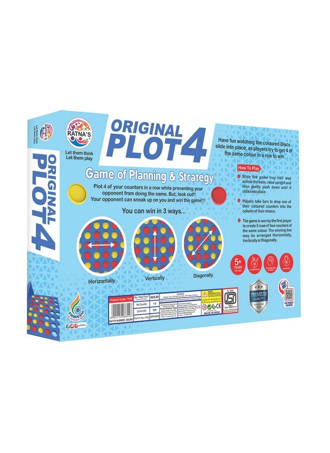 Ratna's Original Plot 4 Big Board Game Family Game Strategy Game for 2 Players Ages 5 & Up