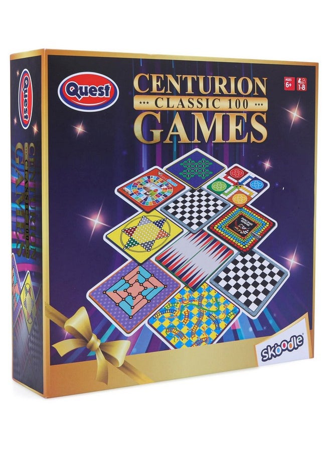 SKOODLE Quest Centurion 5 Double Sided 100 Classic Family Board Games Collection 3D Box for Adults & Kids Fun with Family & Friends, Chess, Ludo, Checkers & More - Age 3+Years,Multicolor