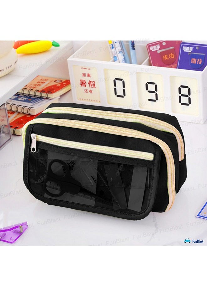 FunBlast Pencil Pouch - Kawaii Pencil Pouch, Aesthetic Pencil Case Organizer, Multipurpose Zipper Pouch for Kids & Adults, Large Capacity Stationary Organizer Case (Pouch-Black)