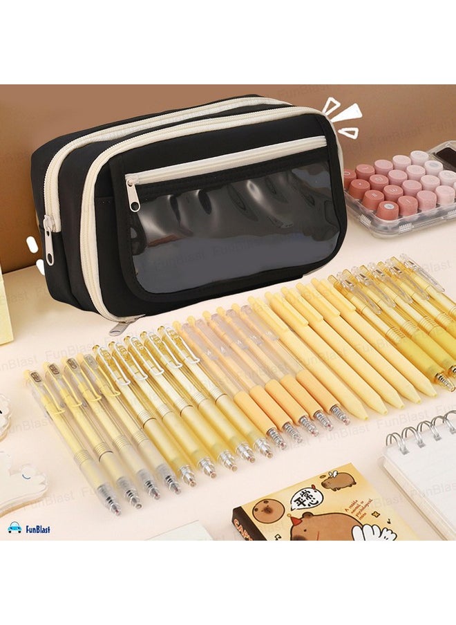 FunBlast Pencil Pouch - Kawaii Pencil Pouch, Aesthetic Pencil Case Organizer, Multipurpose Zipper Pouch for Kids & Adults, Large Capacity Stationary Organizer Case (Pouch-Black)