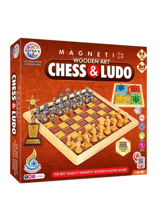 Ratna's Strategy Game Magnetic Wooden Art Chess and Ludo for Kids to Develop Their Logical Thinking and Strategy Building