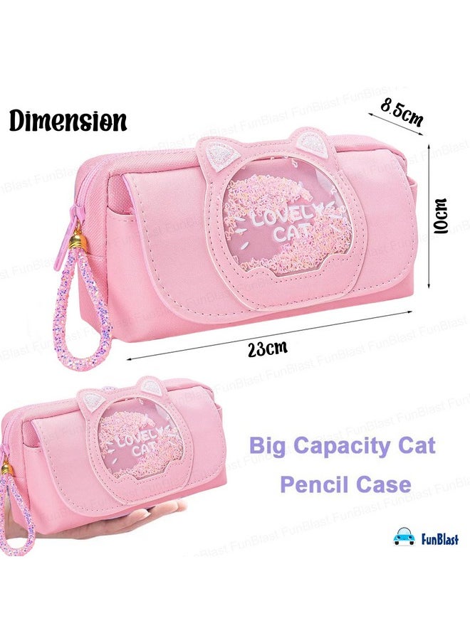 FunBlast Polyester Stationery Pouch For Girls - Large Capacity Pencil Bag, Multi-Purpose Pencil Case With Zipper Lock, Kawaii Pouch, Pen & Pencil Bag For School Kids, Girls (Pink-)