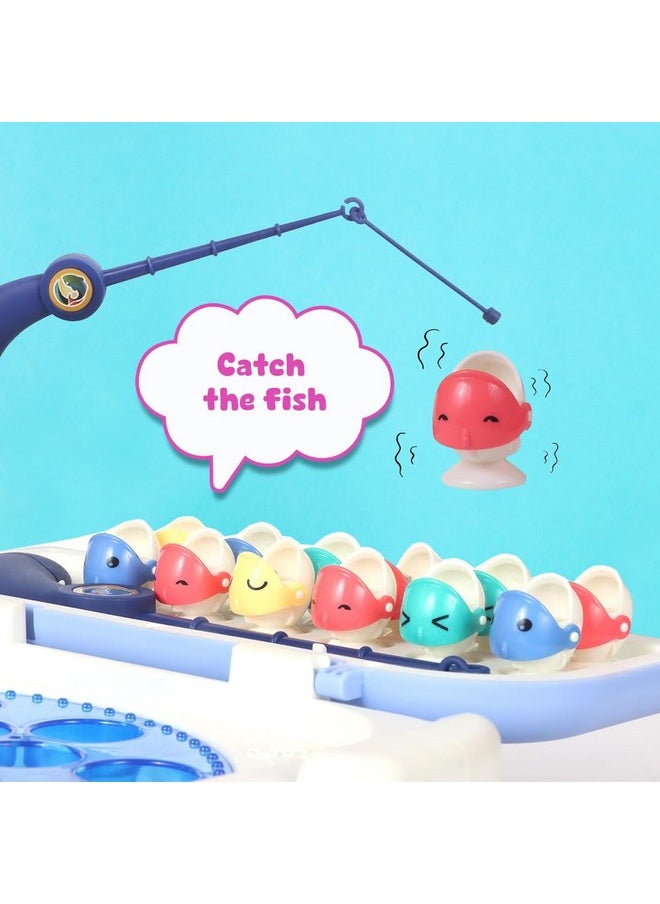 Wembley Magnetic Fishing Game for Kids Rechargeable Fish Catching Board Game with C-Type Charging Cable Music & Lights for Boys Girls 5 6 7 8 9 Years Interactive Toy BIS Certified (Blue)