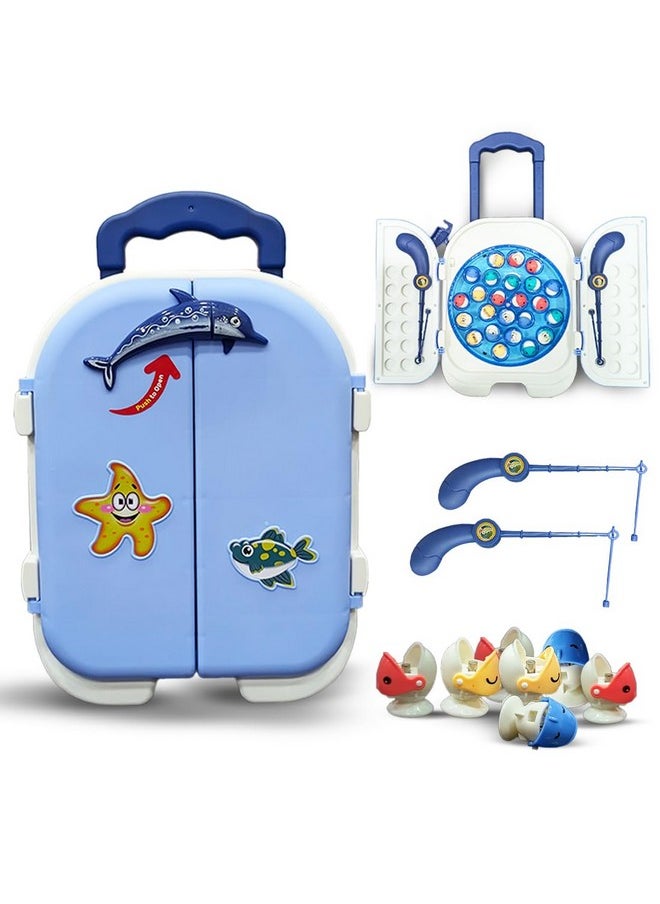 Wembley Magnetic Fishing Game for Kids Rechargeable Fish Catching Board Game with C-Type Charging Cable Music & Lights for Boys Girls 5 6 7 8 9 Years Interactive Toy BIS Certified (Blue)