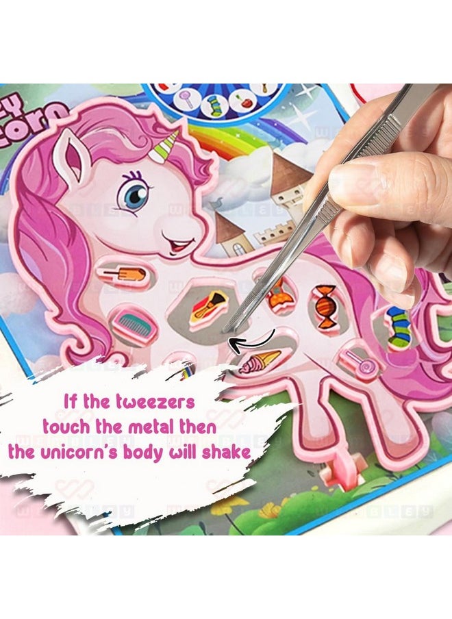 Wembley Crazy Unicorn Operation Game Board with Stickers Remove The Objects Arcade Buzzer Interactive Activity Fun Toy for Kids, Family Fun Board Game for Ages 4-12 Year Modern Unique Gameplay