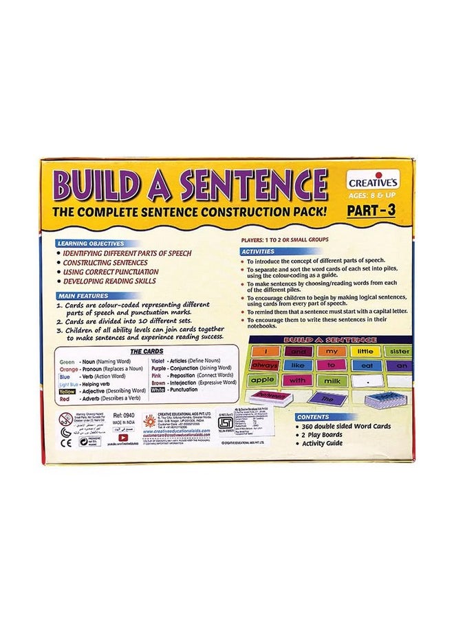 Creative's Build a Sentence Part-3 | Learning Grammar Colour Coded Nouns, pronouns Verbs, Adjectives Cards| Develop Reading Skills |Children Learning Cards Game |Educational Card for Kids |Ages 8 & up