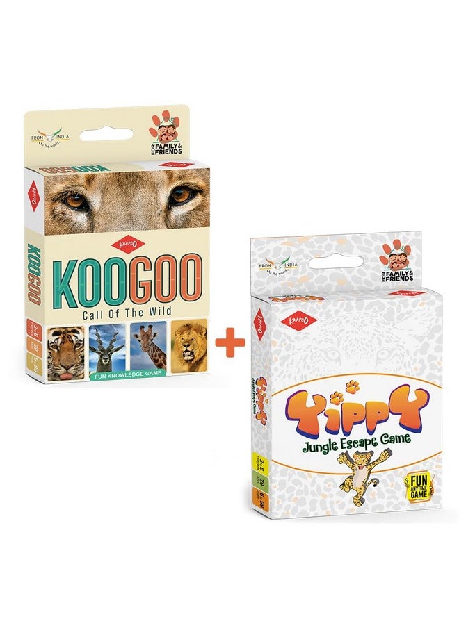 KAADOO Combo (2 in 1) Card Game - KOOGOO Wildlife-Themed Learning Game + Yippy Suspense-Filled Animal Game for Kids 7+ - Made in India - Return Gifts (2-6 Players)