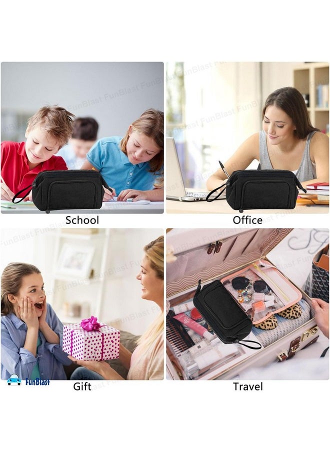 FunBlast Large Capacity Pencil Pouches, Multipurpose Zipper Pouch, Aesthetic Pencil Case for College Students, School Pouch for Girls, Stylish Cute Pen Pouch for Girls Korean Bag (Black)