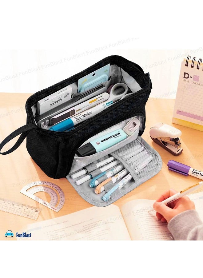 FunBlast Large Capacity Pencil Pouches, Multipurpose Zipper Pouch, Aesthetic Pencil Case for College Students, School Pouch for Girls, Stylish Cute Pen Pouch for Girls Korean Bag (Black)