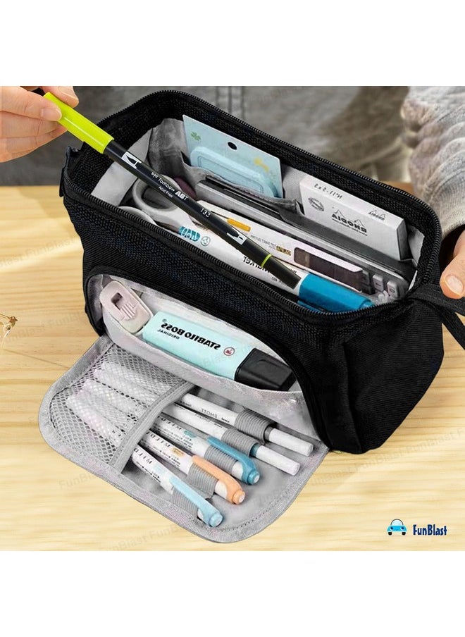 FunBlast Large Capacity Pencil Pouches, Multipurpose Zipper Pouch, Aesthetic Pencil Case for College Students, School Pouch for Girls, Stylish Cute Pen Pouch for Girls Korean Bag (Black)