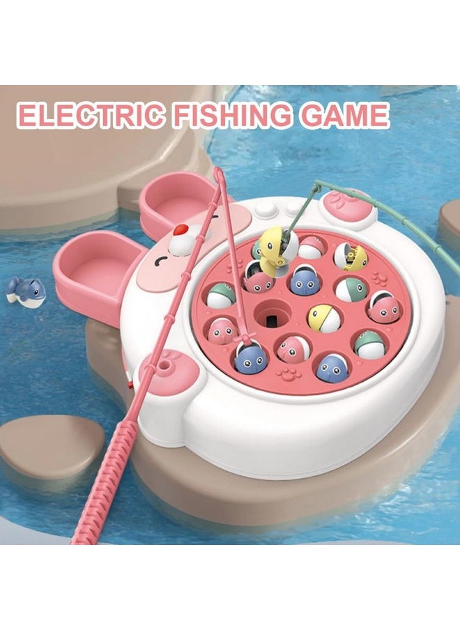 VGRASSP Rabbit Face Rotating Fish Pond Musical Fishing Game Toy Set for Kids with 2 Fishing Poles, 15 Colorful Fishes - Safe and Durable Gift - Color and Design As Per Stock
