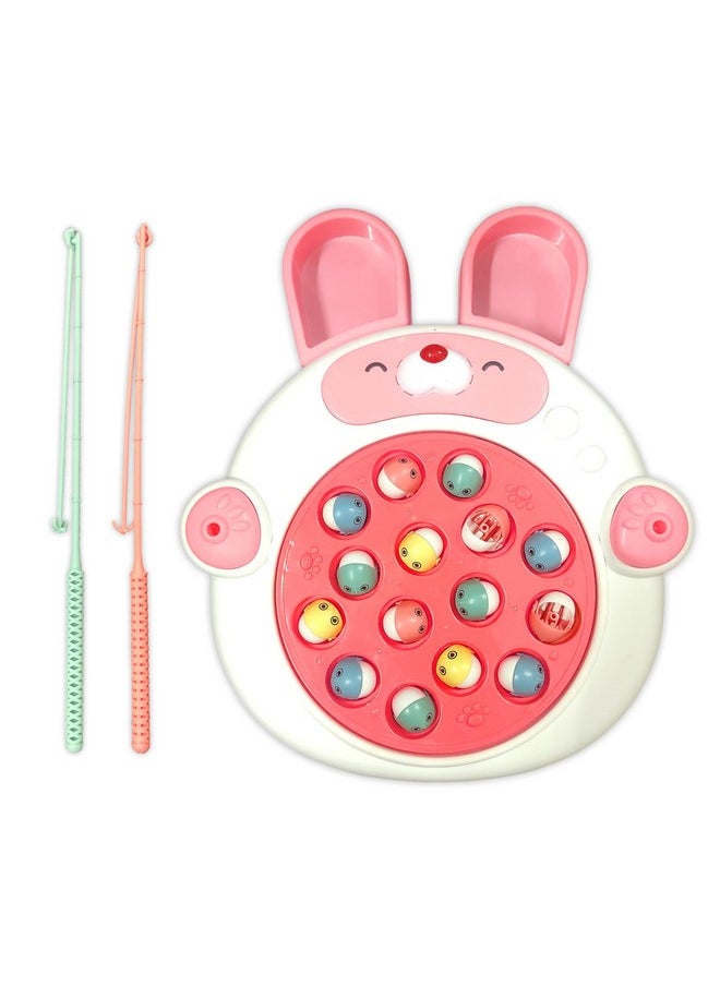 VGRASSP Rabbit Face Rotating Fish Pond Musical Fishing Game Toy Set for Kids with 2 Fishing Poles, 15 Colorful Fishes - Safe and Durable Gift - Color and Design As Per Stock