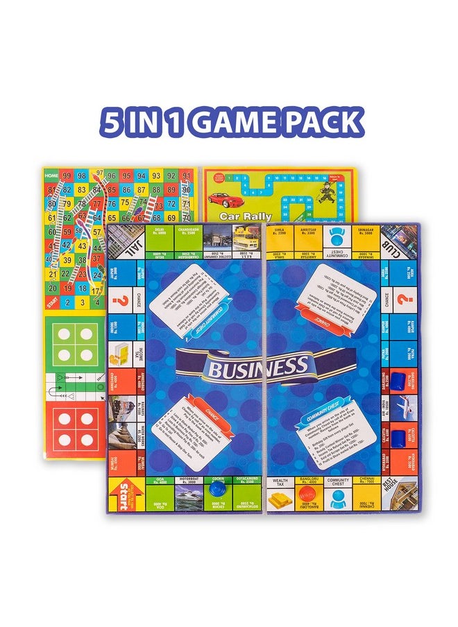 Ratna's Business JR. Coins 5 in 1 Board Game Set | Includes Games Like Business, Snake and Ladders, Ludo, Car Rally, and Cricket | Perfect for Kids & Adults 2-4 Players