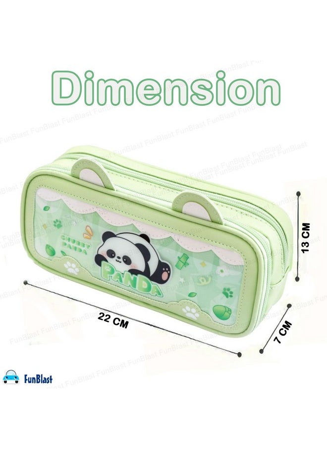 FunBlast Panda Pouches for Girls - Multi-Purpose Zipper Pouch Case for School Kids, Stationary Organizer Box, Aesthetic Pencil Case for School & College Students (Green-PA)
