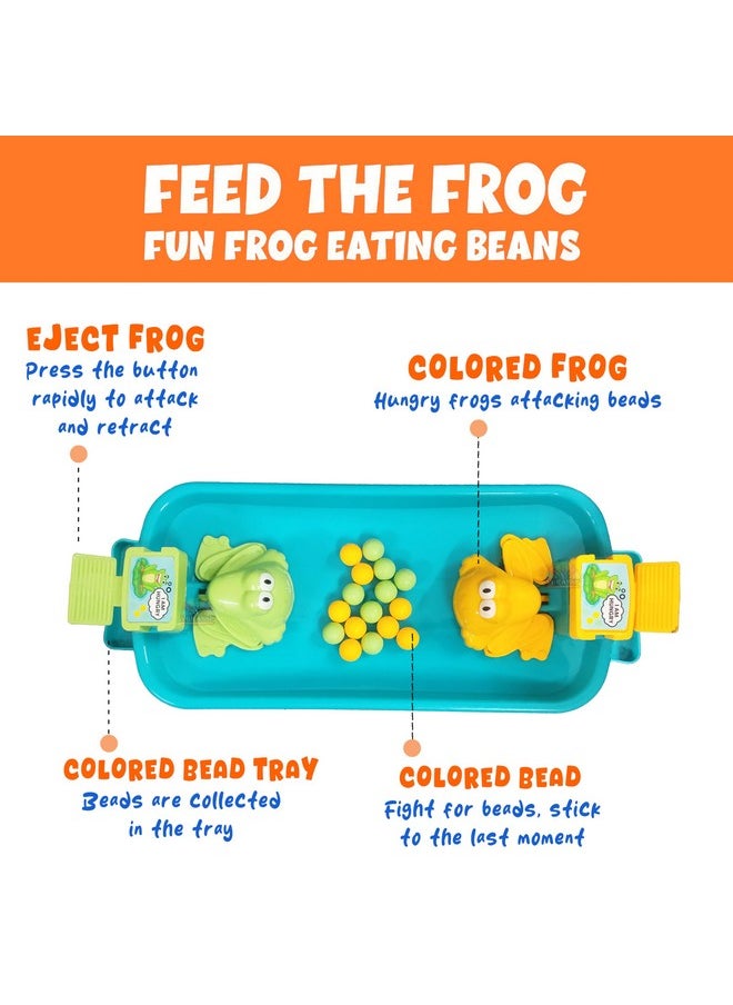 VGRASSP Hungry Frogs Eating Beans - Feeding Board Game Toy for Kids with 16 Beads - Fun Game, Press The Handle and Make Hungry Frogs Swallow Beads - Color As Per Stock (2 Player)
