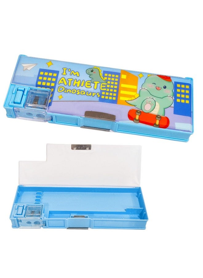 FunBlast Pencil Case Box for Kids - Double Compartment Magnetic Pencil with Sharpener, Pen & Pencil Holder, Stationary Organizer Box for Kids, Boys (Dino)