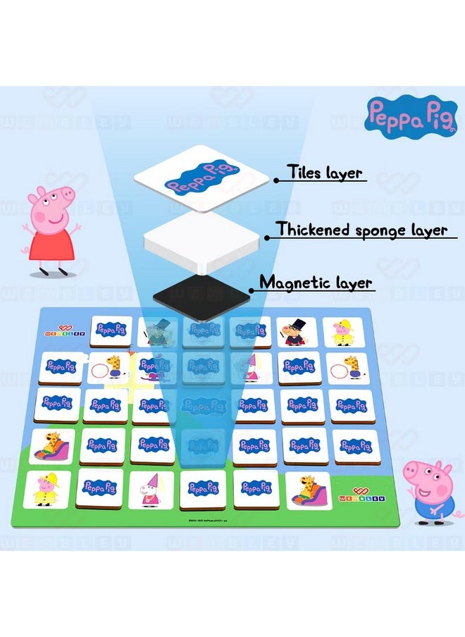 Wembley - Peppa Pig Magnetic Memory Match Game for Kids Family Fun & Fast Children Learning & Educational Brain Memory Game Puzzle 32 Tiles with 64 Picture Icons Birthday Gift for Boys Girls