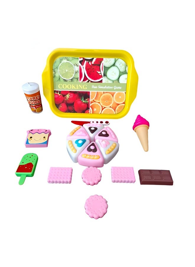 Tickles Realistic Sliceable Pizza Cutting Toy for Kids Pretend Play Toy for Girls, Fast Food Toy Set for Kids (17 Pcs; Multicolor) 3 yrs