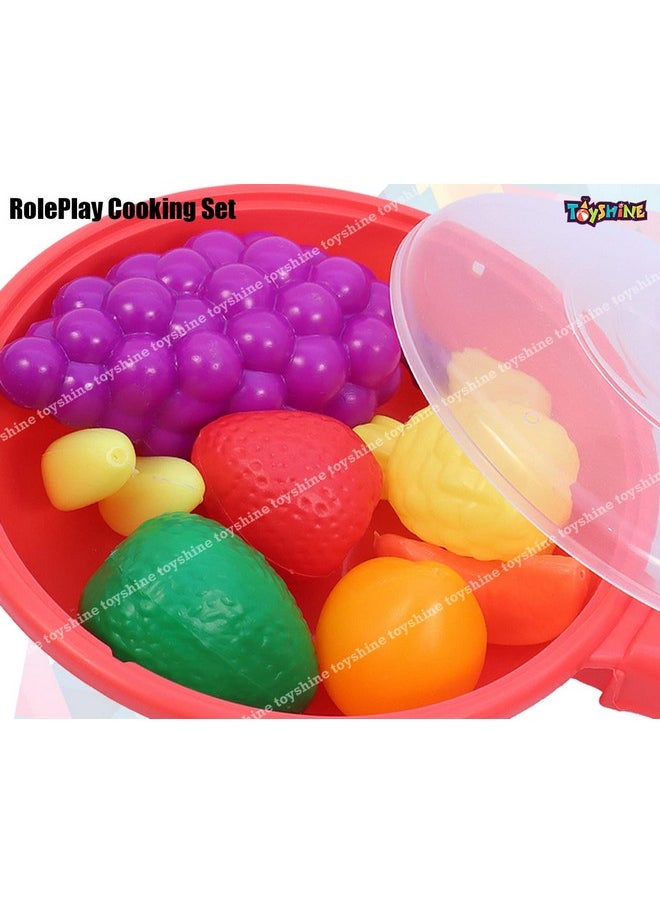 Toyshine 8 Pcs Fruits Play Toy Set With Pan, Pretend Play Food Cooking Toy For Kids Learning Educational Toys For Boys Girls Toddler 3-6 Years, Multi color
