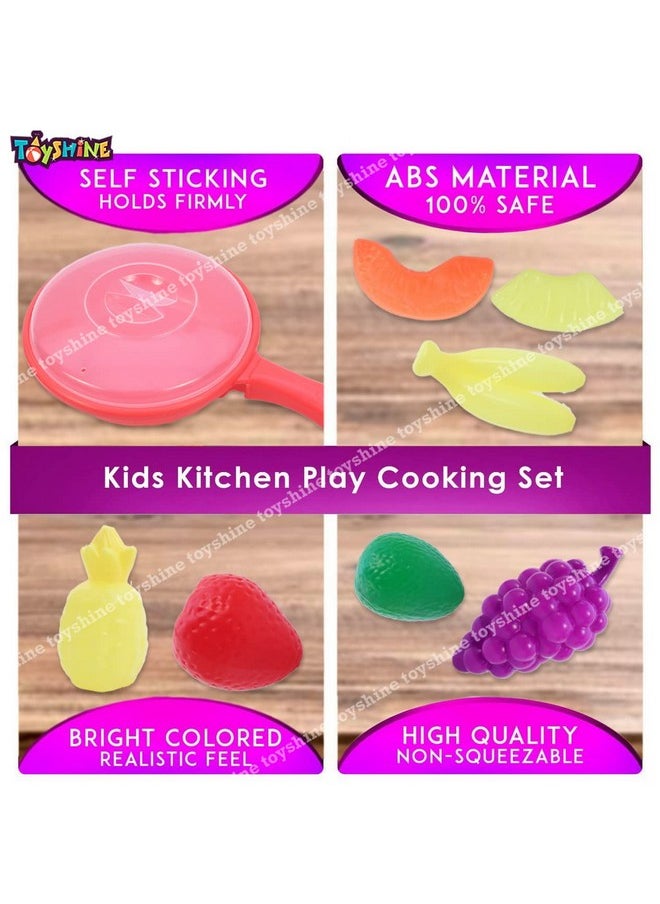 Toyshine 8 Pcs Fruits Play Toy Set With Pan, Pretend Play Food Cooking Toy For Kids Learning Educational Toys For Boys Girls Toddler 3-6 Years, Multi color