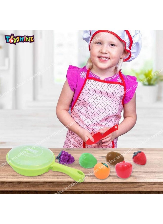 Toyshine Realistic Sliceable 6 Pcs Fruits Cutting Play Toy Set with Pan, Can Be Cut in 2 Parts