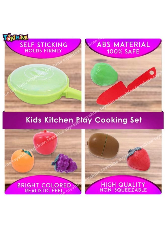 Toyshine Realistic Sliceable 6 Pcs Fruits Cutting Play Toy Set with Pan, Can Be Cut in 2 Parts