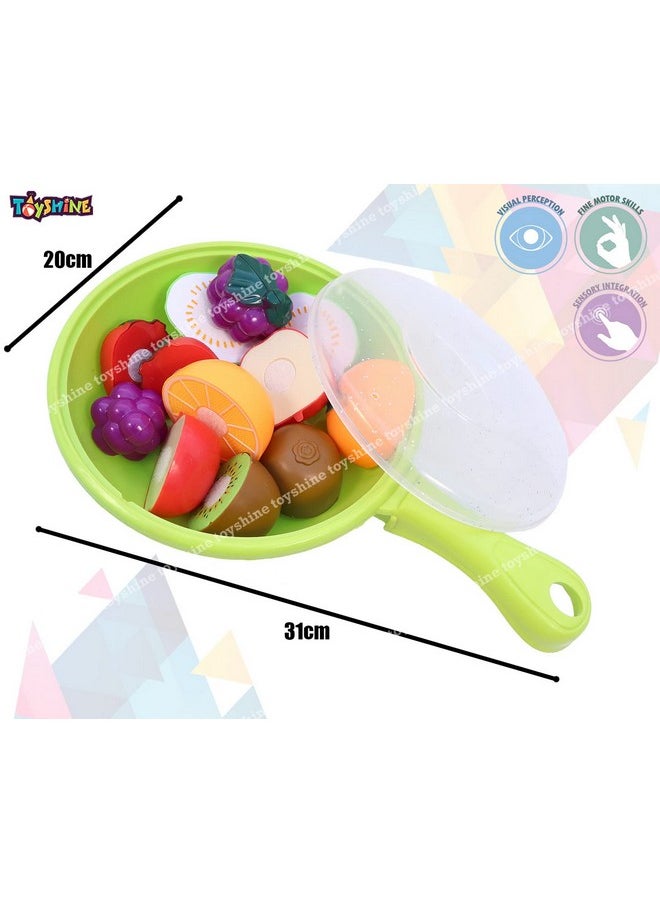 Toyshine Realistic Sliceable 6 Pcs Fruits Cutting Play Toy Set with Pan, Can Be Cut in 2 Parts