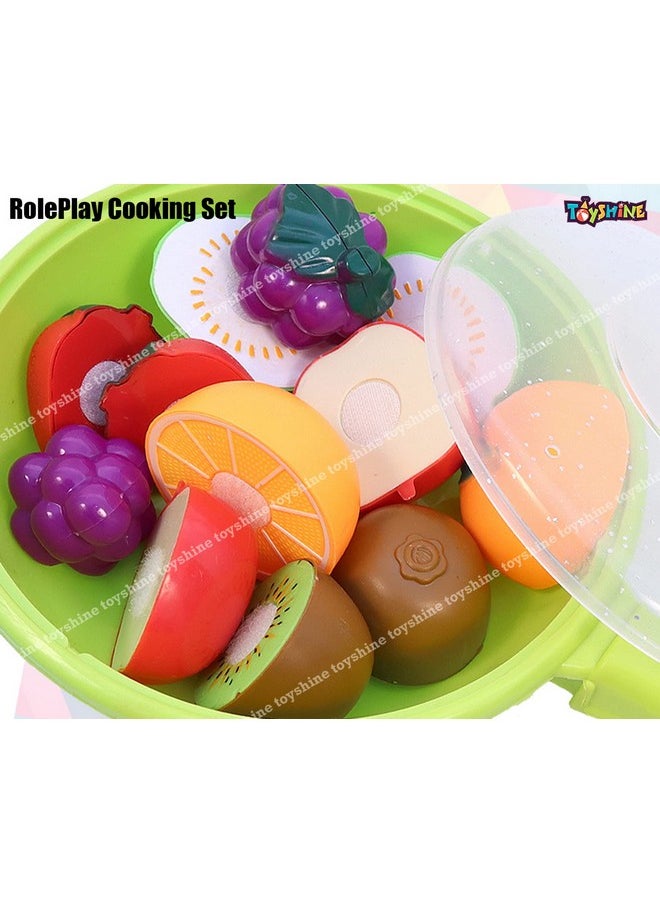 Toyshine Realistic Sliceable 6 Pcs Fruits Cutting Play Toy Set with Pan, Can Be Cut in 2 Parts