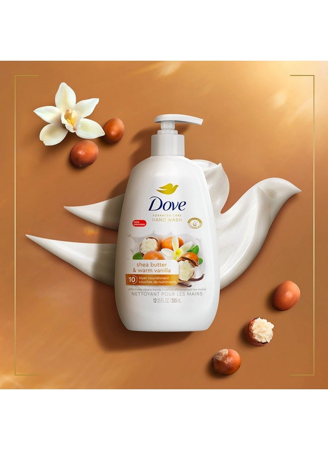 Dove Advanced Care Hand Wash Shea Butter & Warm Vanilla 4 Count for Soft, Smooth Skin, More Moisturizers than the Leading Ordinary Hand Soap, 12 oz
