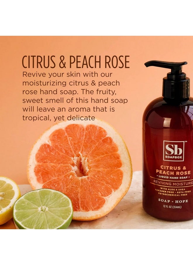 Soapbox Liquid Hand Soap, Citrus & Peach Rose - Gentle, Moisturizing Hand Cleanser, Aromatic & Soothing, Vegan & Cruelty Free Hand Wash for Kitchen and Bathroom, 12oz Pump Bottles (Pack of 3)