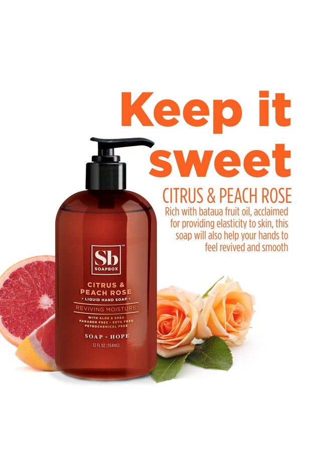 Soapbox Liquid Hand Soap, Citrus & Peach Rose - Gentle, Moisturizing Hand Cleanser, Aromatic & Soothing, Vegan & Cruelty Free Hand Wash for Kitchen and Bathroom, 12oz Pump Bottles (Pack of 3)