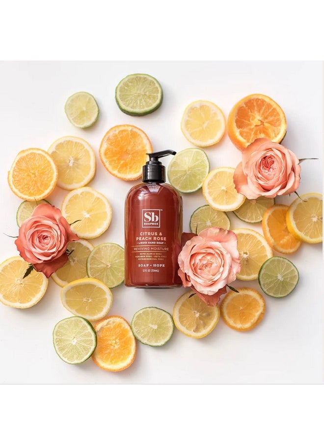 Soapbox Liquid Hand Soap, Citrus & Peach Rose - Gentle, Moisturizing Hand Cleanser, Aromatic & Soothing, Vegan & Cruelty Free Hand Wash for Kitchen and Bathroom, 12oz Pump Bottles (Pack of 3)