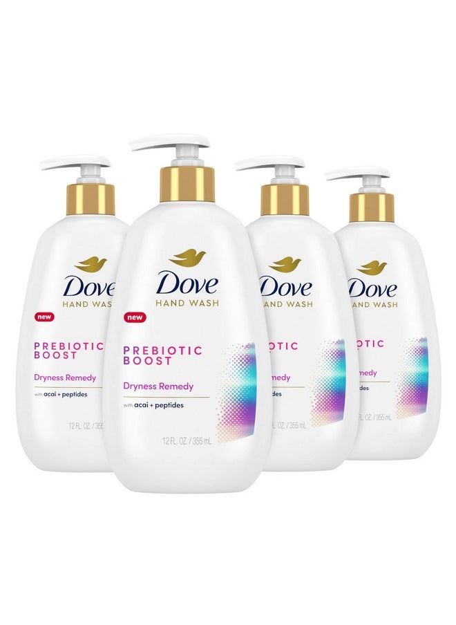 Dove Prebiotic Boost Hand Wash Dryness Remedy 4 Count for Lasting Softness, with Acai & Peptides, 12 oz