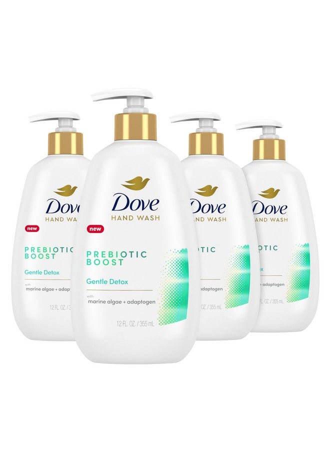 Dove Prebiotic Boost Hand Wash Gentle Detox 4 Count for Lasting Softness, with Marine Algae & Adaptogen, 12 oz