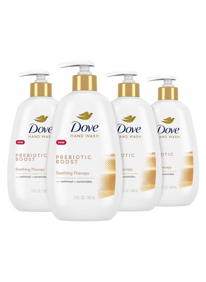 Dove Prebiotic Boost Hand Wash Soothing Therapy 4 Count for Lasting Softness, with Oatmeal & Ceramides, 12 oz
