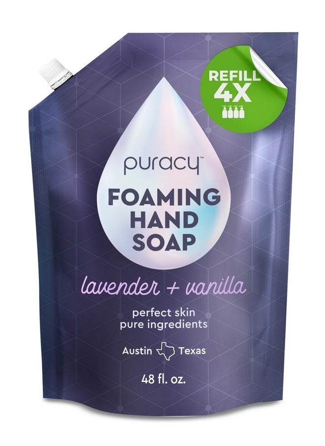 Puracy Foaming Hand Soap Refill - Plant-Powered Natural Hand Soap As Seen on TikTok, Non-Toxic, Sulfate-Free Liquid Soap, Moisturizing Foam Handwash Liquid (Lavender & Vanilla, 48 fl oz)