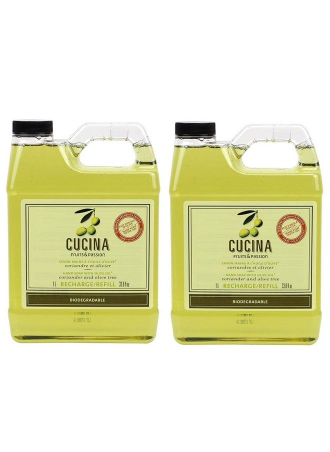 Cucina Purifying Hand Wash Refill, 33.8 Oz Plastic Jug (2, Coriander and Olive Tree)