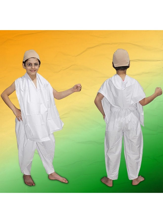 Kaku Fancy Dresses Polyester Mahatma Gandhi Costume For Republic Day & Independence Day|National Hero Freedom Fighter Fancy Dress For Boys - 7-8 Years,White