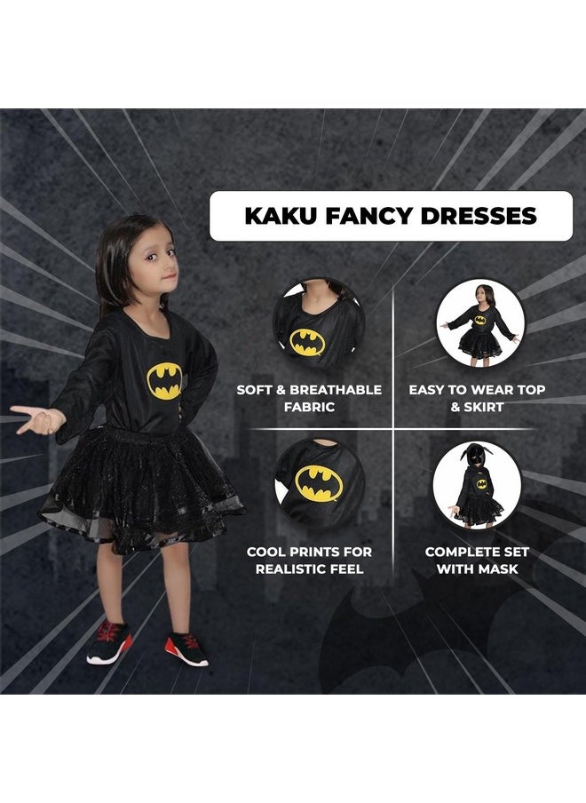 Kaku Fancy Dresses Polyester Bat Super Hero Costume For Girls-Black, 7-8 Years, For Girls