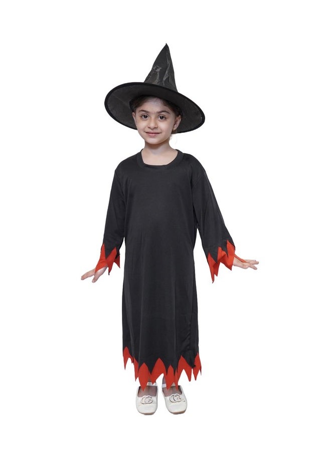 Kaku Fancy Dresses Polyester Witch Costume With Cap/California Cosplay Halloween Costume - Black, 5-6 Years, For Girls