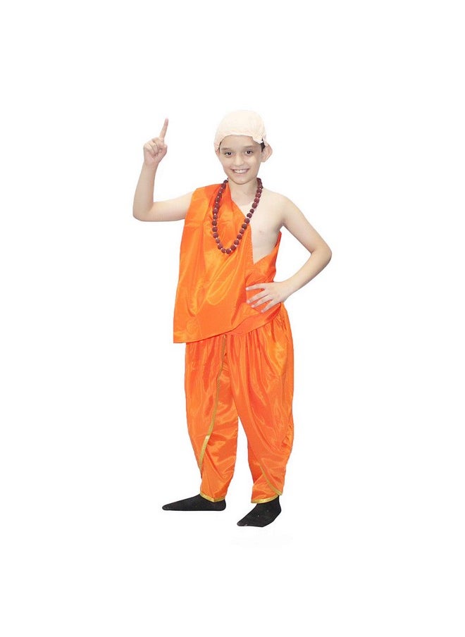 Kaku Fancy Dresses Arya Bhatt/Tenali Raman/Chanakya Costume For Kids/Mythology Heros Costume/School Annual Function -Orange, 10-12 Years, For Boys