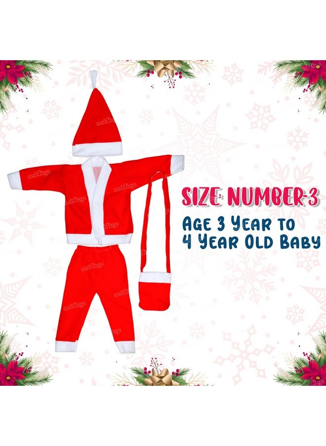 Zest 4 Toyz Synthetic Woven Santa Claus Dress For Kids Christmas Costume Dress With Jacket Pant Cap And Pouch Santa Dress For Boys And Girls - Age 3 To 4 Years Old, Red