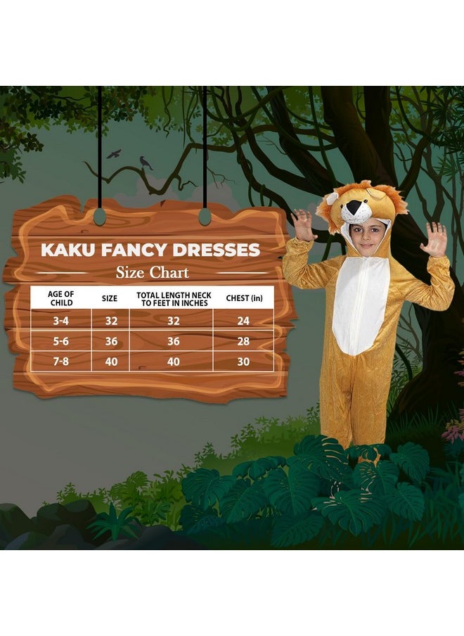 Kaku Fancy Dresses Fleece Lion Wild Animal Costume For Kids - Brown, 7-8 Years|Animal Fancy Dress For Boys & Girls