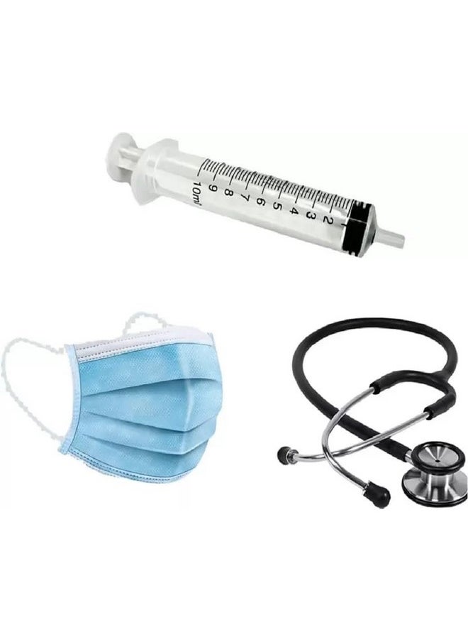 Fancy Steps Kids' Half Sleeve Doctor Costume Coat Community Helpers Costumes Fancy dress competition for boys & girls Set of 4 (Coat, Mask, Injection, Stethoscope) 7-8 Years