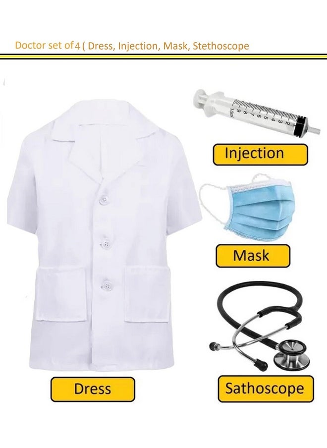 Fancy Steps Kids' Half Sleeve Doctor Costume Coat Community Helpers Costumes Fancy dress competition for boys & girls Set of 4 (Coat, Mask, Injection, Stethoscope) 7-8 Years