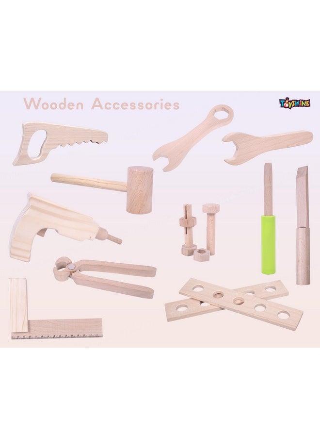 Toyshine Pretend Play Wooden Tool Set Toy with Carry Case Packaging