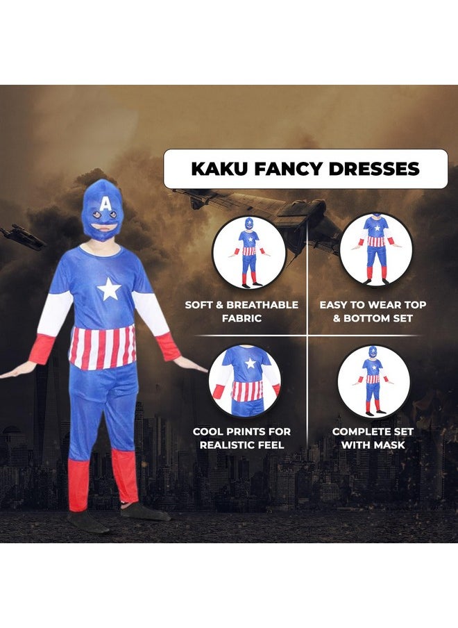 Kaku Fancy Dresses Polyester Captain Superhero Dress For Kids, Dynamic Captain Super Hero Costume For Boys - 3-4 Years,Multicolor