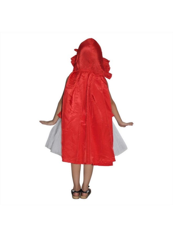 Kaku Fancy Dresses Fairy Tales Red Riding Hood Costume -Red & White, 3-4 Years, For Girls